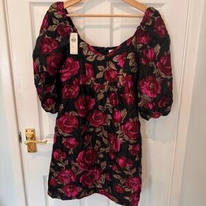 Anthropologie Floral Metallic Gold Brocade Dress